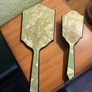 Antique celluloid vanity set , mirror and brush ,